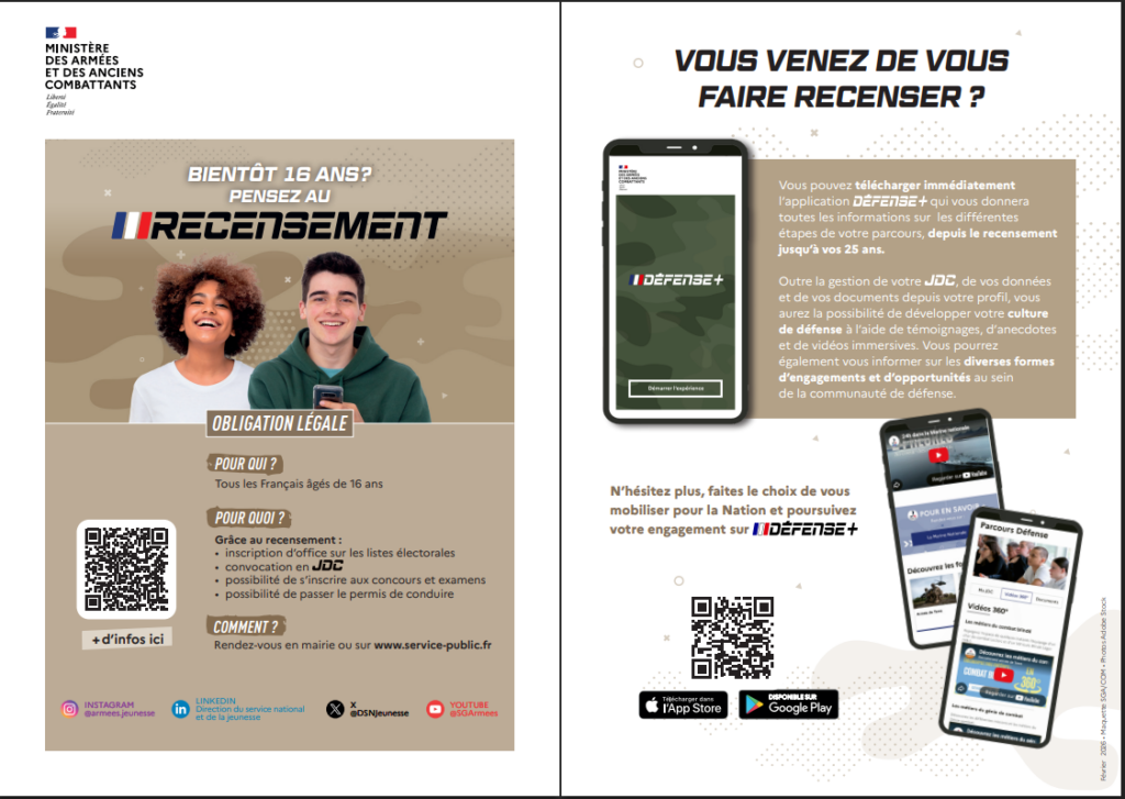Recensement militaire à partir de 16 ans
